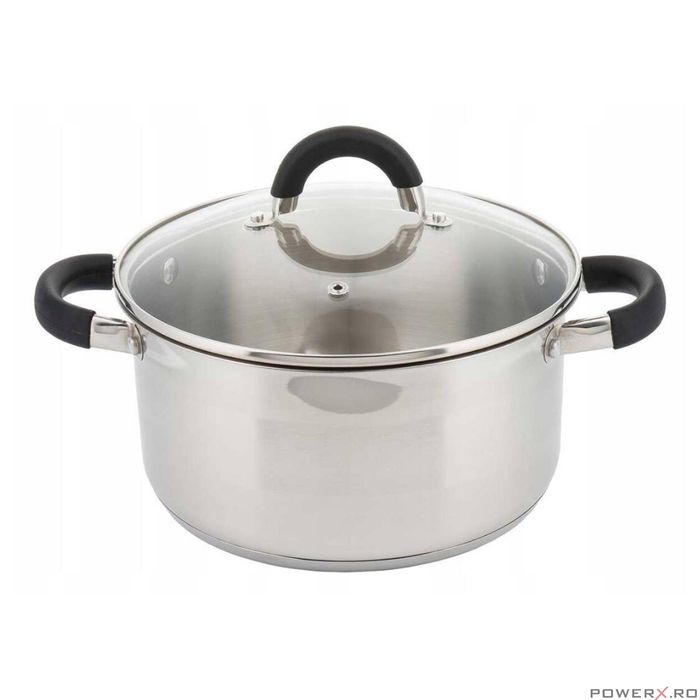 Oala din inox cu capac sticla, fund termic multistrat, 1litru, 14cm,