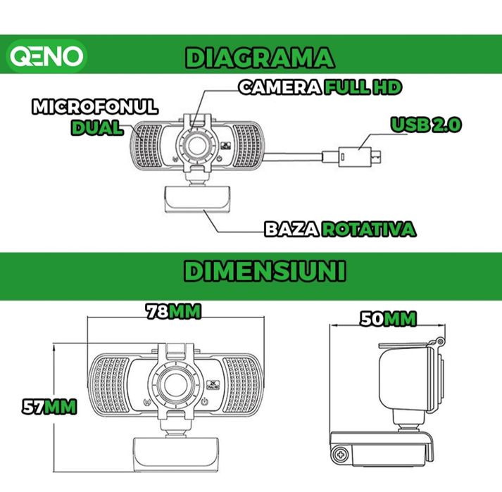 Camera Web Qeno®, Webcam 2K Ultra-HD