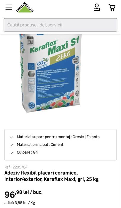 Adeziv flexibil placari ceramice, interior/exterior, Keraflex Maxi, gri, 25 kg