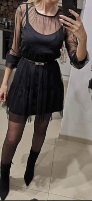 Черна свободна рокля с тюл-S размер