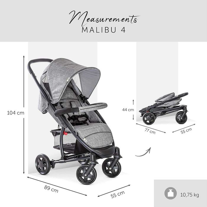 3 в 1 Бебешка Количка - Hauck Malibu 4 Trio Set H-14608 Столче за Кола и Кош за Новородено, Сива!