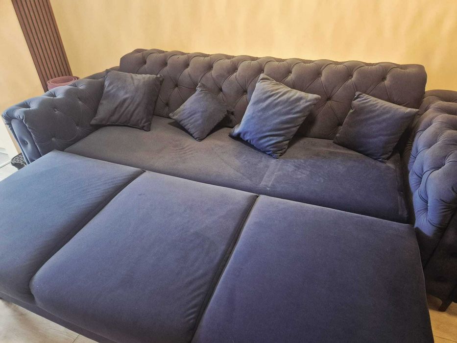 Canapea extensibila Chesterfield, albastru royal