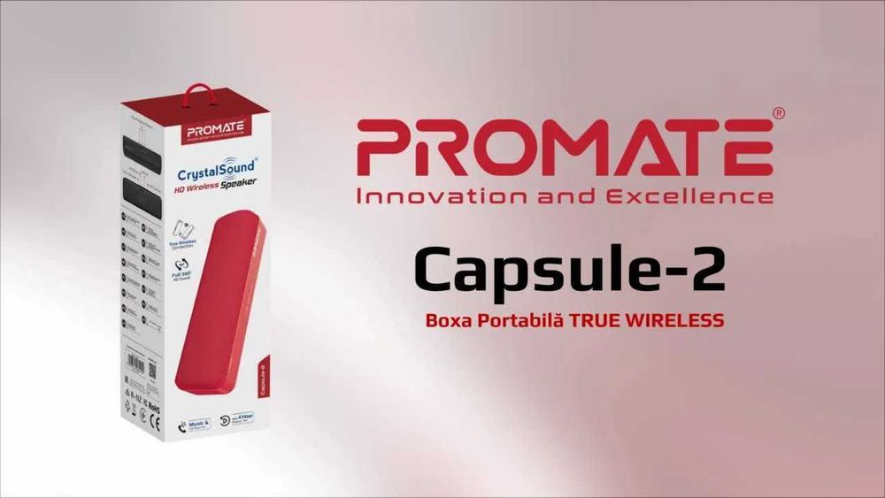Boxa portabila Bluetooth Promate Capsule-2 slot microSD, stick USB, rosie noua Sigilata