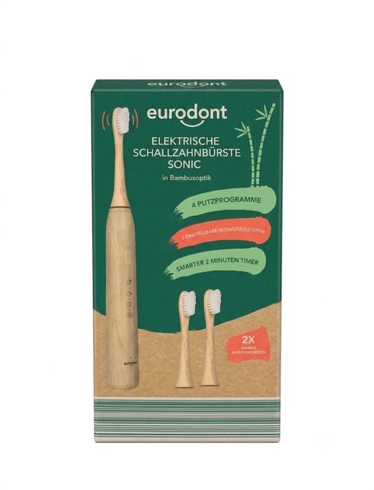 Periuta de dinti electrica din bambus EURODONT, doua capete incluse