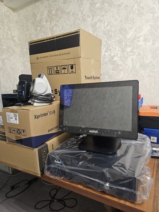 Принтер этикеток + принтер чеков+ Pos моноблок + денежный ящик+ сканер