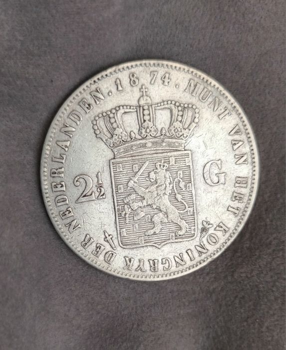 Moneda argint 2 1/2 Gulden 1874 Olanda