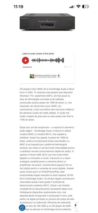 Cambridge Audio AZUR 851C Upsampling 24-bit/384kHz DAC / CD / Digital Pre-Amplificator High-End Preț de MAGAZIN 2000$ 10Kg