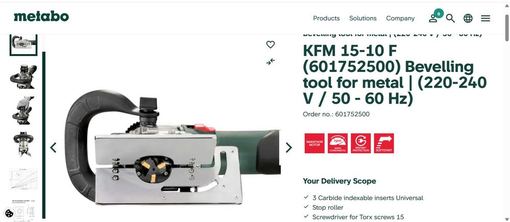 Фреза за фаски върху метал Metabo KFM 15-10 F (220-240 V / 50 - 60 Hz) 1500 W