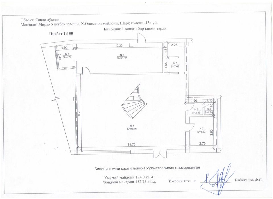 В центре Ташкента пл. Хамида Алимджана 174 м2
