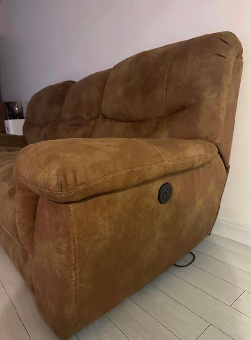 Canapea 3 locuri + Fotoliu - Mobexpert / piele întoarsă - recliner electric