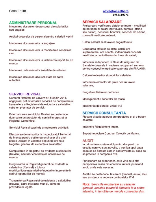 Servicii Resurse Umane / Salarizare in sistem online sau fizic