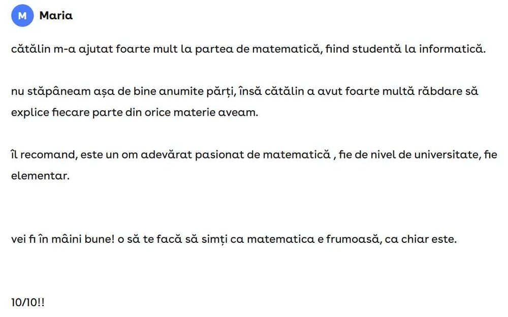 Meditatii matematica online/la domiciuliul meu langa Craiova