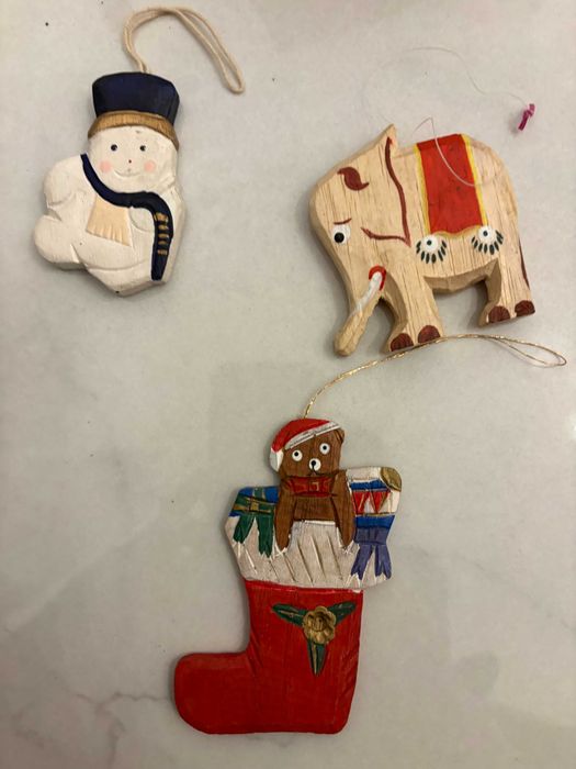 Figurine lemn sculptate manual vechi pentru brad Craciun set 4 buc
