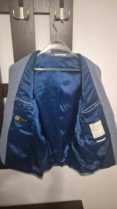 Costum nuntă (sacou+pantaloni) albastru (steel blue wedding suit) purtat o singură dată
