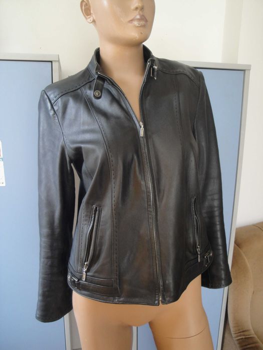 Стилно черно кожено дамско яке, естествена кожа, дамско палто, сако