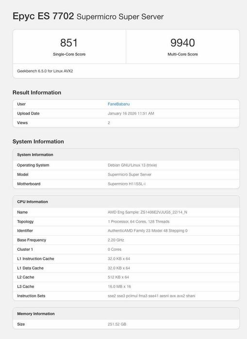 Procesor AMD SP3 Epyc 7702 ES 64 cores 128 threads 256MB L3 cache