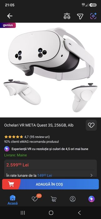 Ochelari vr meta quest 3s 256gb