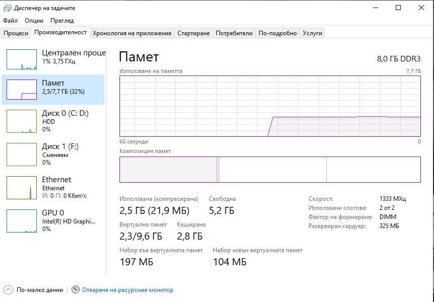 Core i5 (4 ядра) | 8GB RAM | Win 10 + Office | Готов за работа!