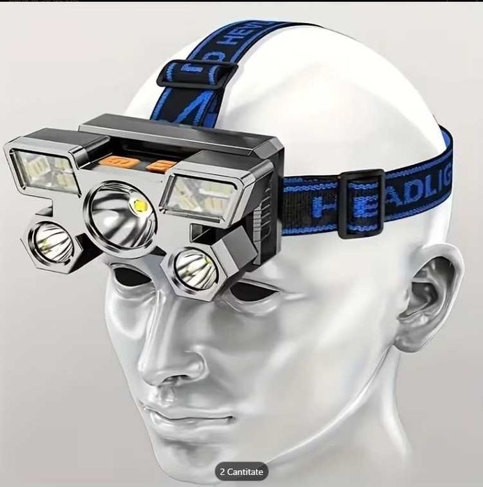 Lanterna pe cap reincarcabila, foarte luminoasa, 5 in 1, LED