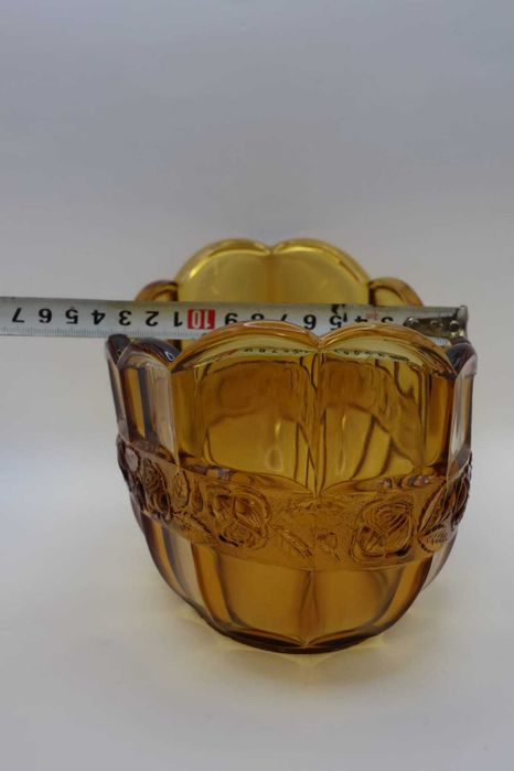 Bol din sticlă presată Fostoria Coin Glass, nuanță chihlimbar (amber).