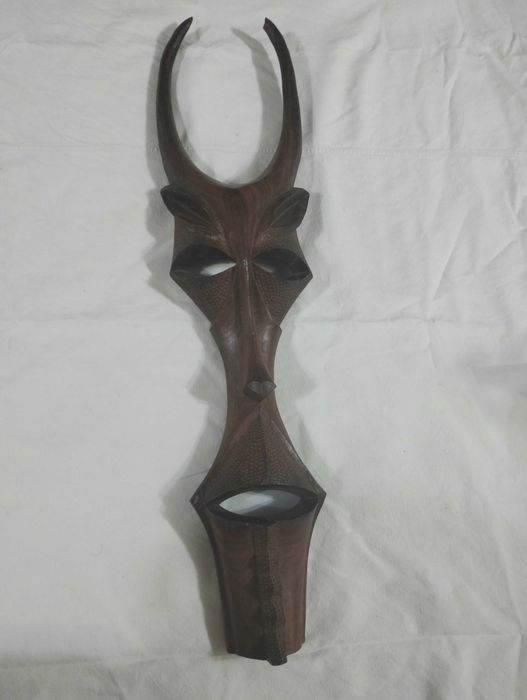 Mască Africană de Colecție – Sculptură Manuală Lemn Masiv Greu 54cm
