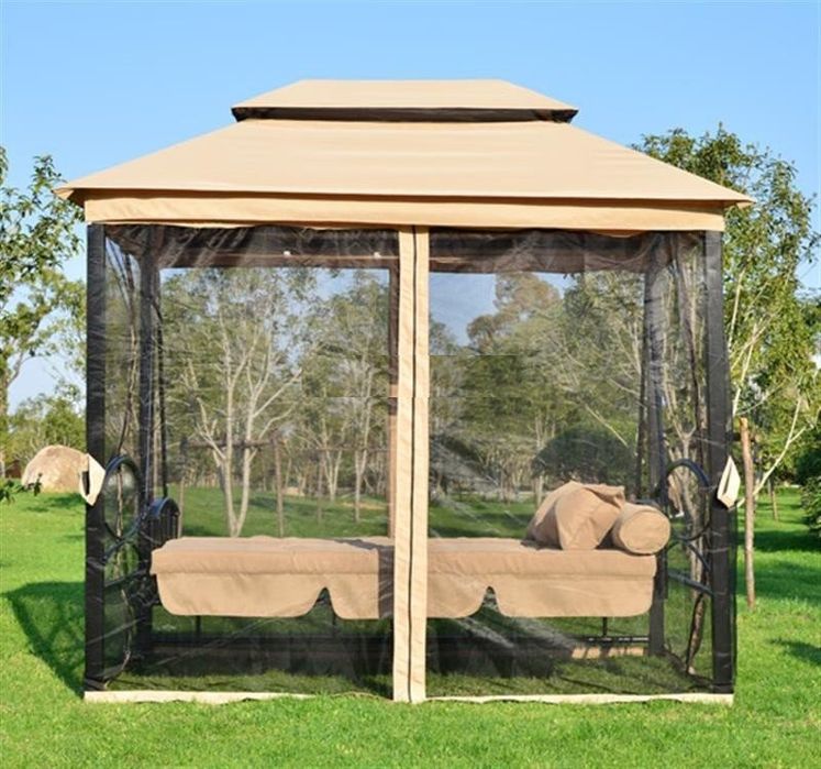 Садовая качеля с тёмной москитной сеткой