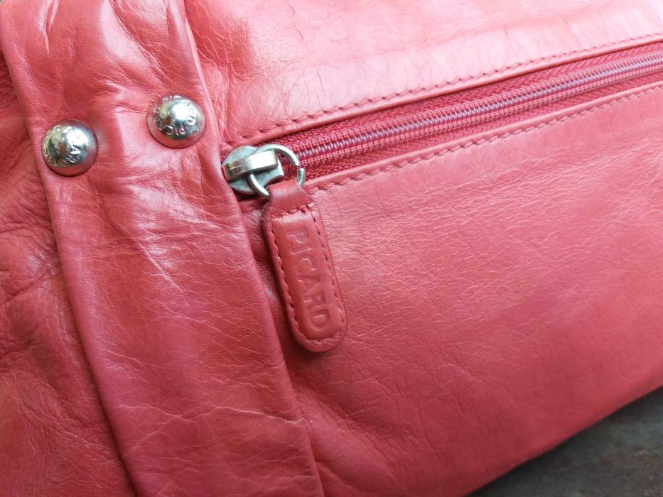 дамска червена чанта PICARD,кожена- естествена кожа