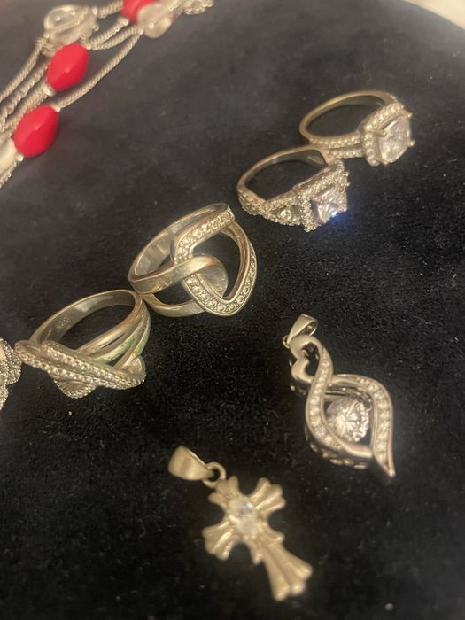 Сребърни пръстени и колие Lbvyr,висулка с мойсанит