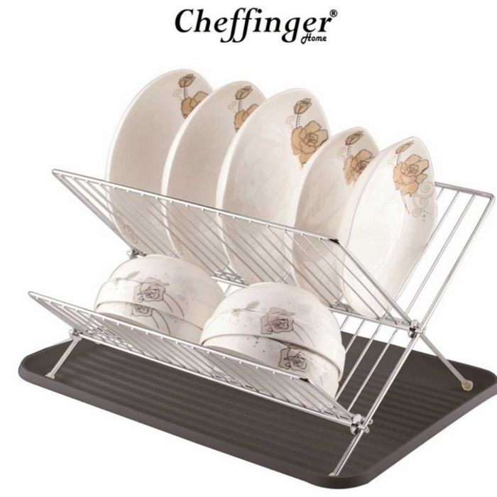 Двуетажен сушилник за съдове Cheffinger от неръждаема стомана с тава з