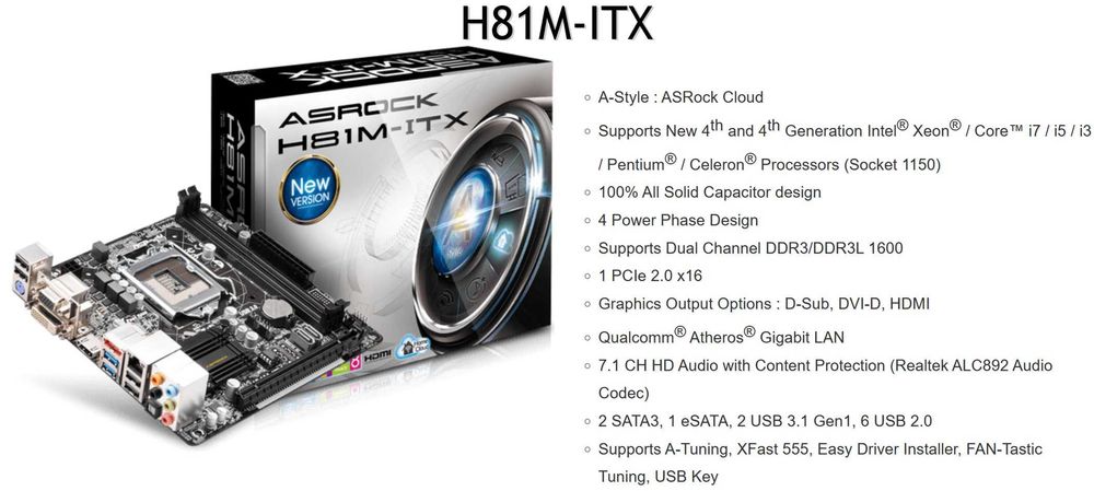 Дъно Дънна платка ASRock H81M-ITX Mini-ITX LGA 1150 DDR3