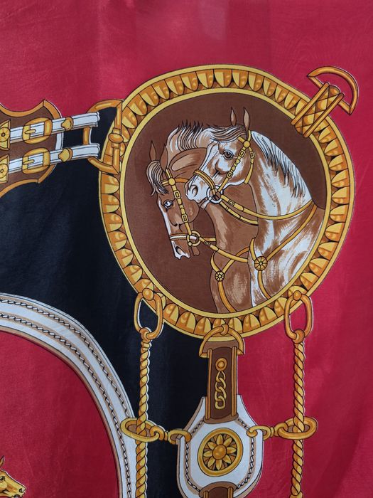 Eșarfă Vintage Equestrian Print Silk Scarf Red and Black