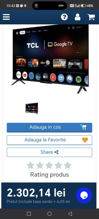 Smart TV 4K Android QLED 127cm  TCL 50P7K Amanet Crangasi Lazar 54688