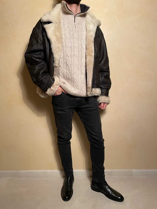 Cojoc maro vintage pentru barbati piele si blana Shearling premium