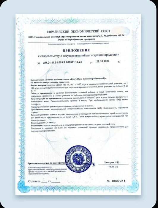Ежовик гребенчатый с холином 500мг ежовика и 480мг холина