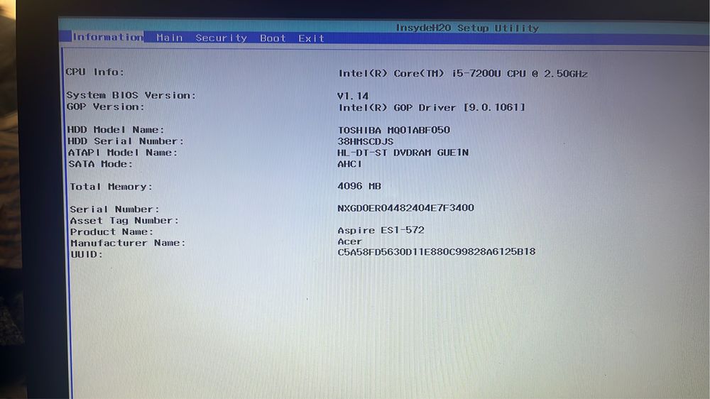 Продается ноутбук ACER Aspire ES1-572