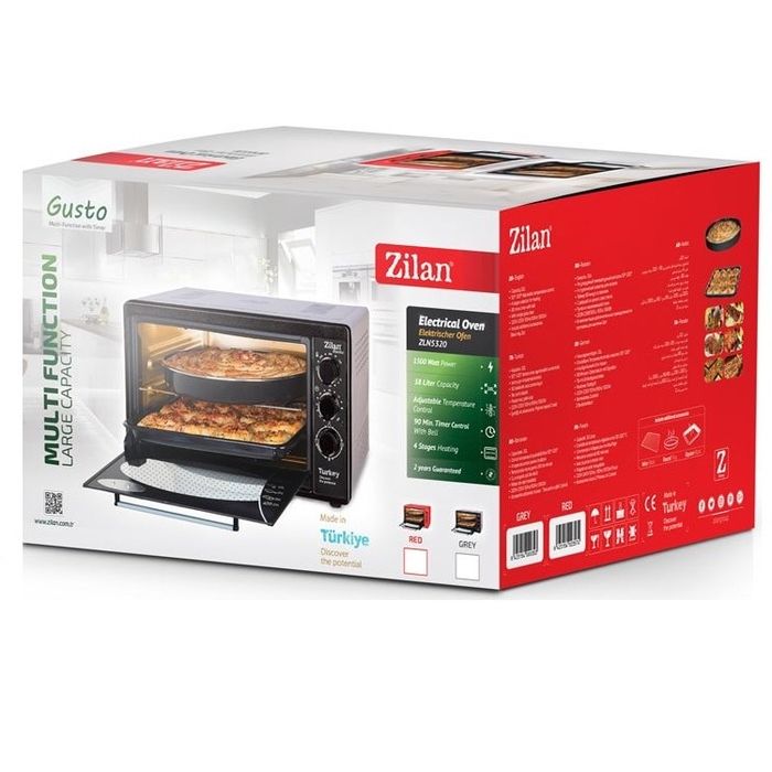 Cuptor Electric Zilan Gusto, 38 L, 1500 W, Temperatura Ajustabila, Reglaj Timp, 2 Tavi Incluse, Gri