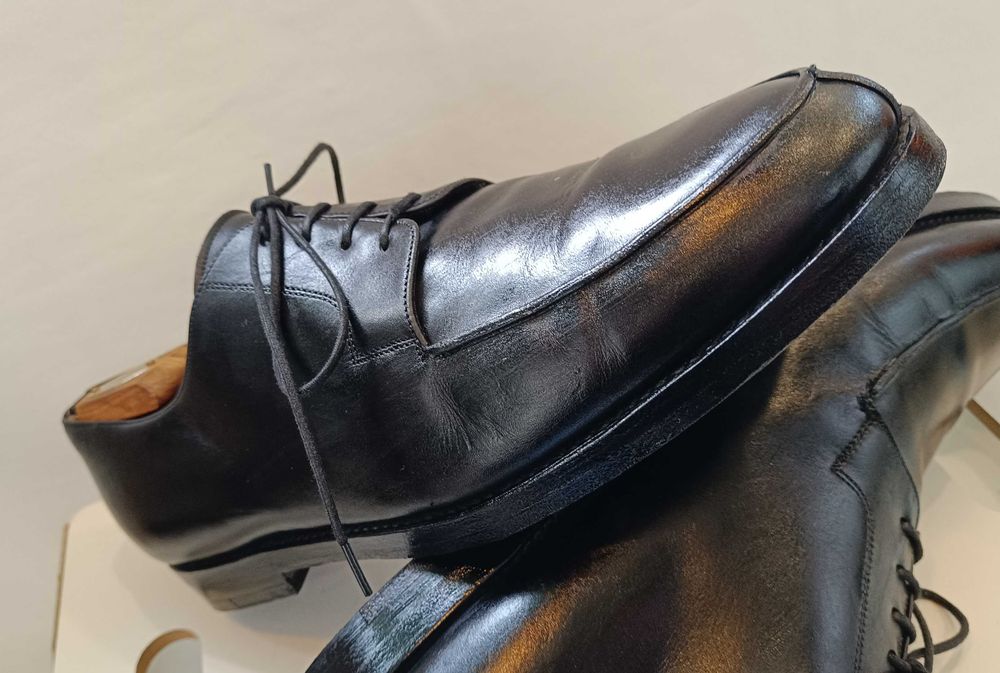 Pantofi derby 45 45.5 lucrati manual D. H. Pollak split toe piele nat