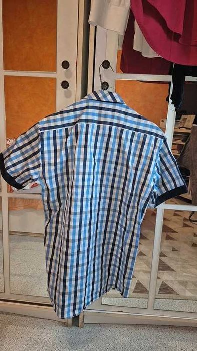 Cămașă bărbătească Biente Slim Fit, carouri albastru cu alb, XXL