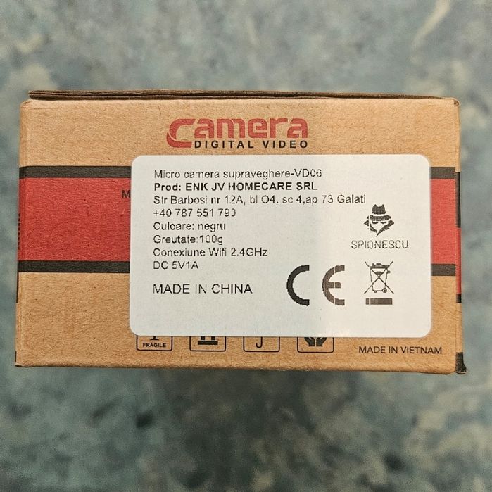 Micro camera ascunsa VD06 WIFI detectarea miscarii vedere nocturna 1080P Android/iOS baterie 2500 mAh autonomie 4 ore