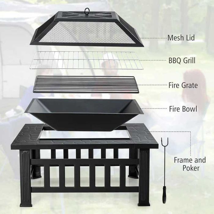 Барбекю 3в1 маса Fire Pit BBQ, ледарка, огнище за външна тераса скара