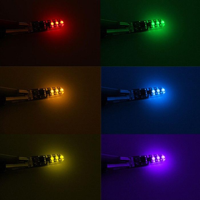 Rgb многоцветни габаритни лед диодни крушки тип 5w5 - т10 12v ...