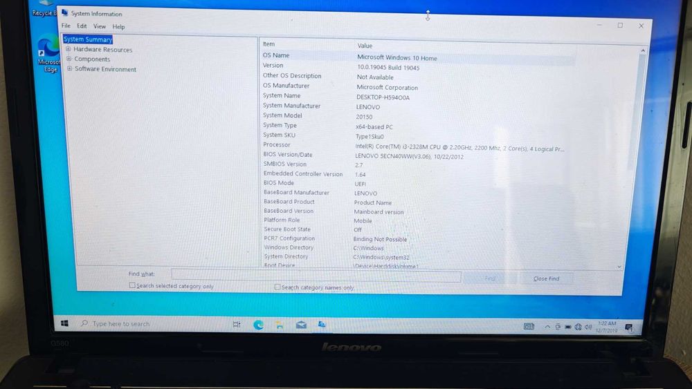 Лаптоп Lenovo G580 / Intel Core i3 / 2.20GHz / За работа и обучение