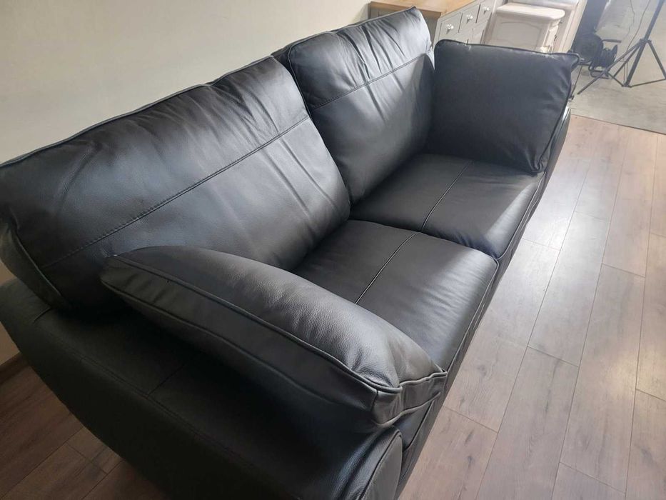 Черен кожен диван тройка Sona