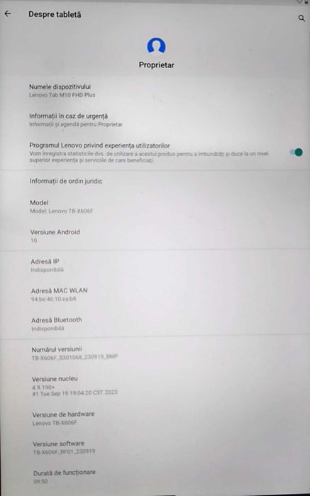Tabletă Lenovo Tab M10 FHD Plus (TB-X606F) – Ecran superb, carcasă metalică, stare excelentă!