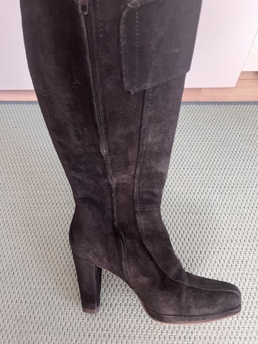 Vand cizme lungi negre elegante din piele intoarsa nr. 35