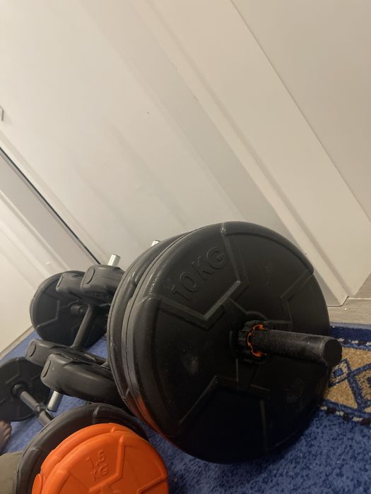 Set greutăți fitness: gantere + halteră lungă + bară EZ