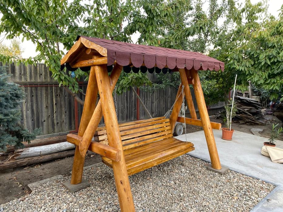 Leagan rustic din lemn masiv rotund