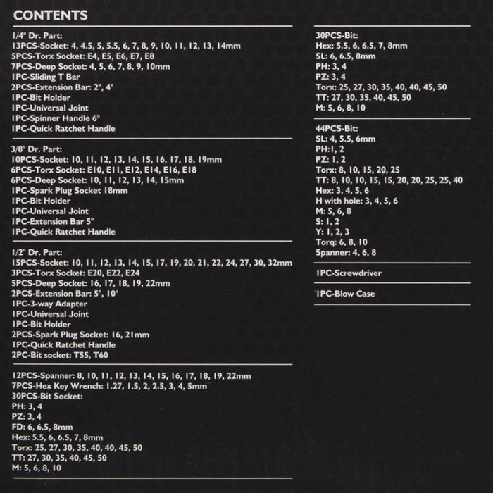 Гедоре 216 части 1/2'', 1/4'' и 3/8'' JCB