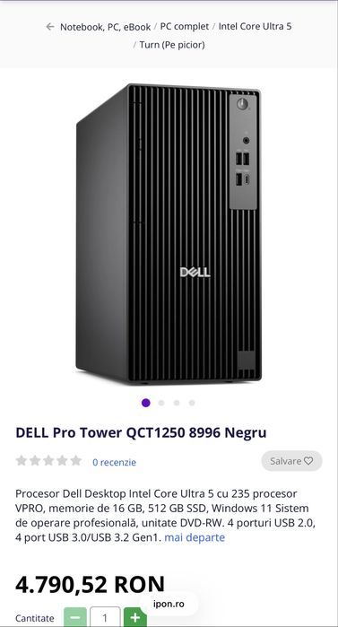 Desktop PC DELL Pro Tower Intel VPro , model 2025 , nou!
