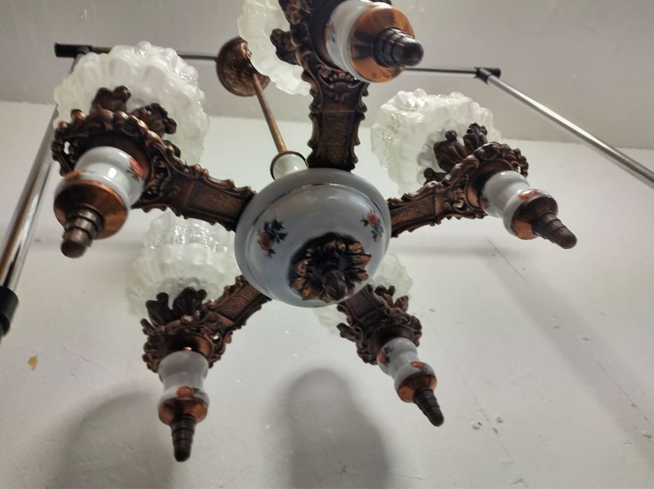 Lustra veche candelabru 5 brate ceramica + 5 becuri